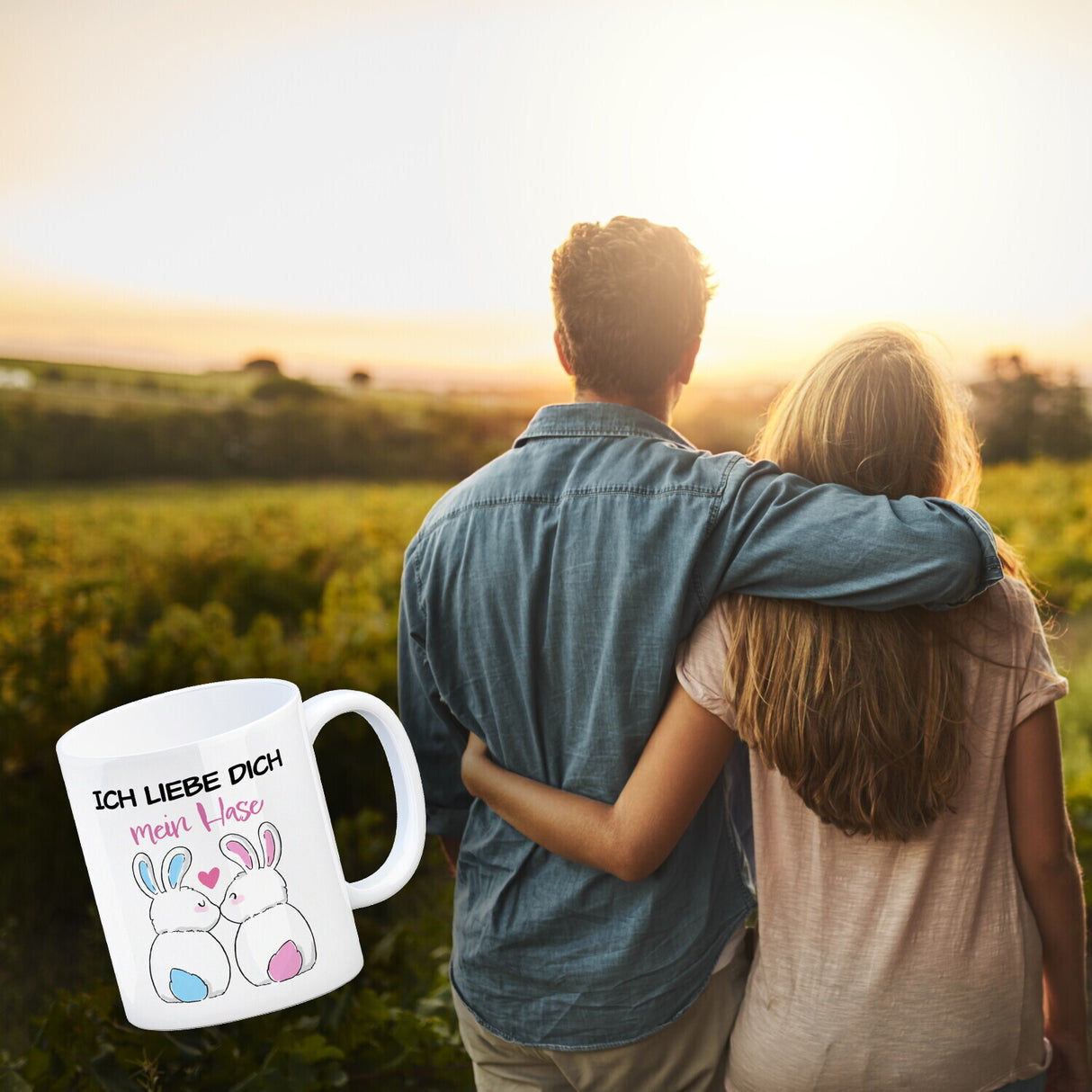 Ich liebe dich mein Hase Kaffeebecher mit küssendem Hasenpaar
