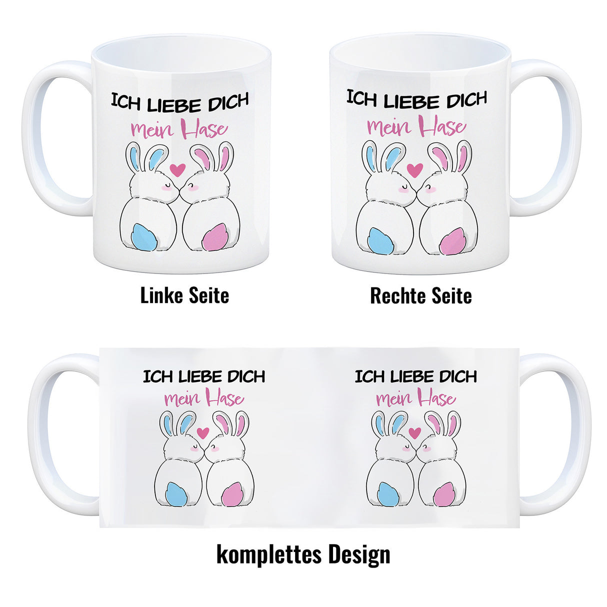 Ich liebe dich mein Hase Kaffeebecher mit küssendem Hasenpaar