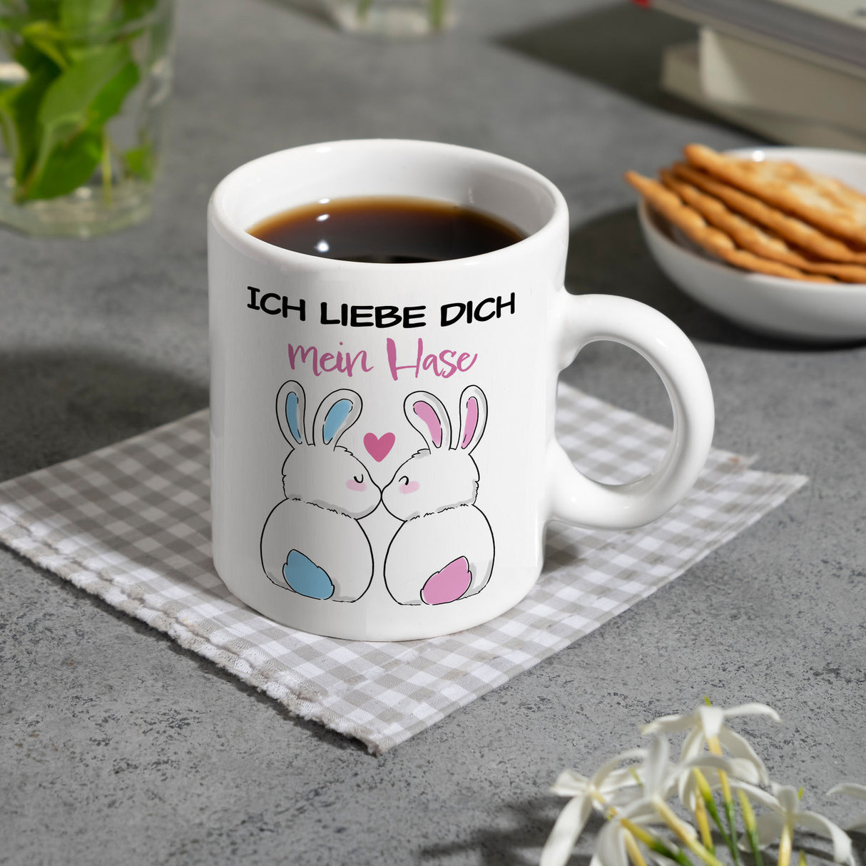 Ich liebe dich mein Hase Kaffeebecher mit küssendem Hasenpaar