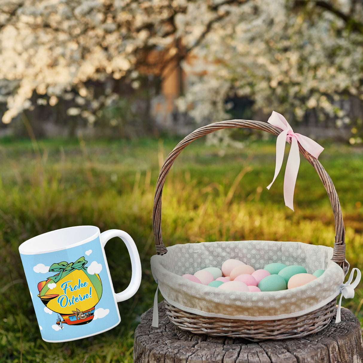 Osterhase im Zeppelin Kaffeebecher zum Thema Frohe Ostern
