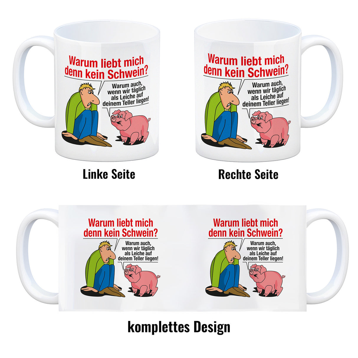 Kaffeebecher zum Thema Fleischesser und Vegetarier mit Schweine Motiv