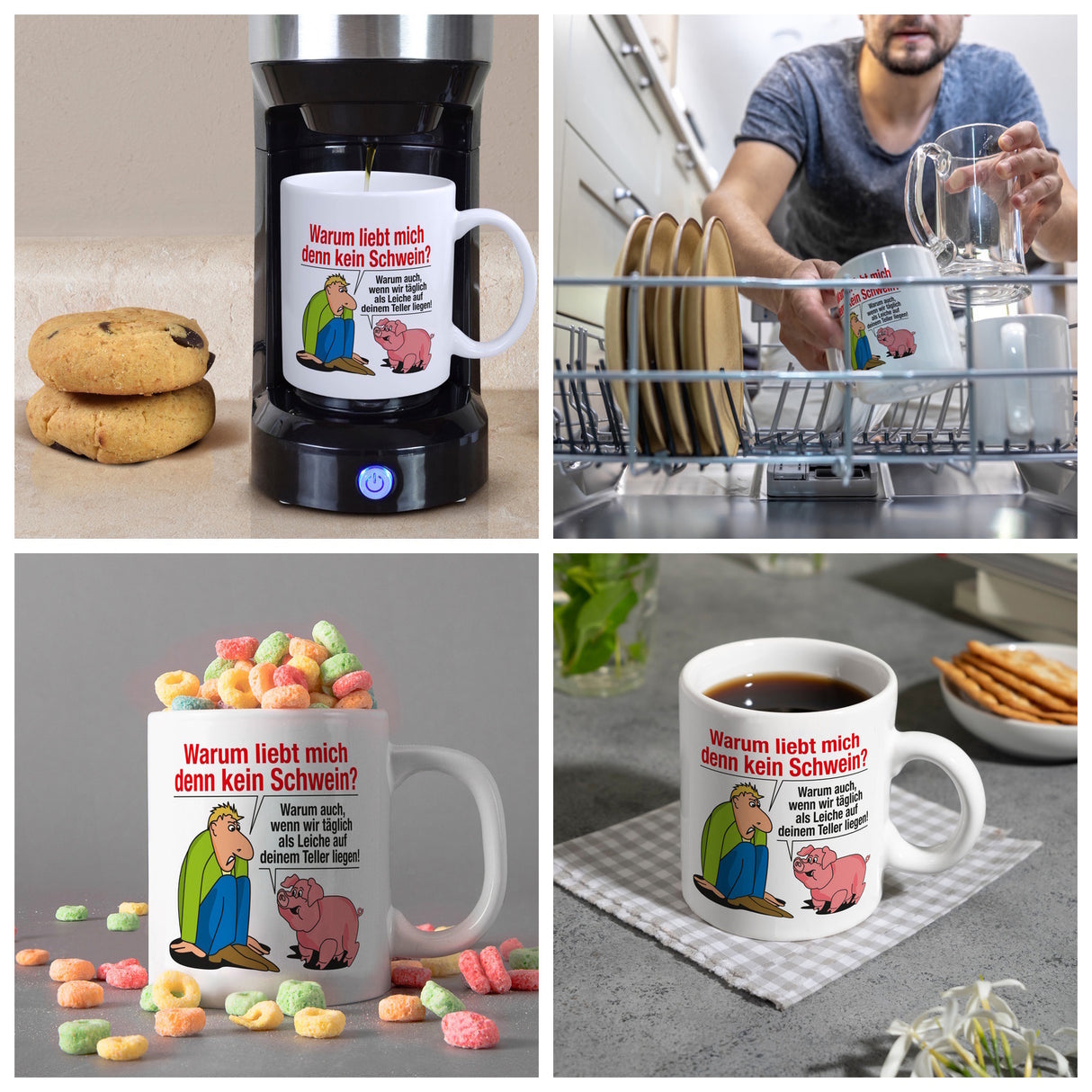 Kaffeebecher zum Thema Fleischesser und Vegetarier mit Schweine Motiv