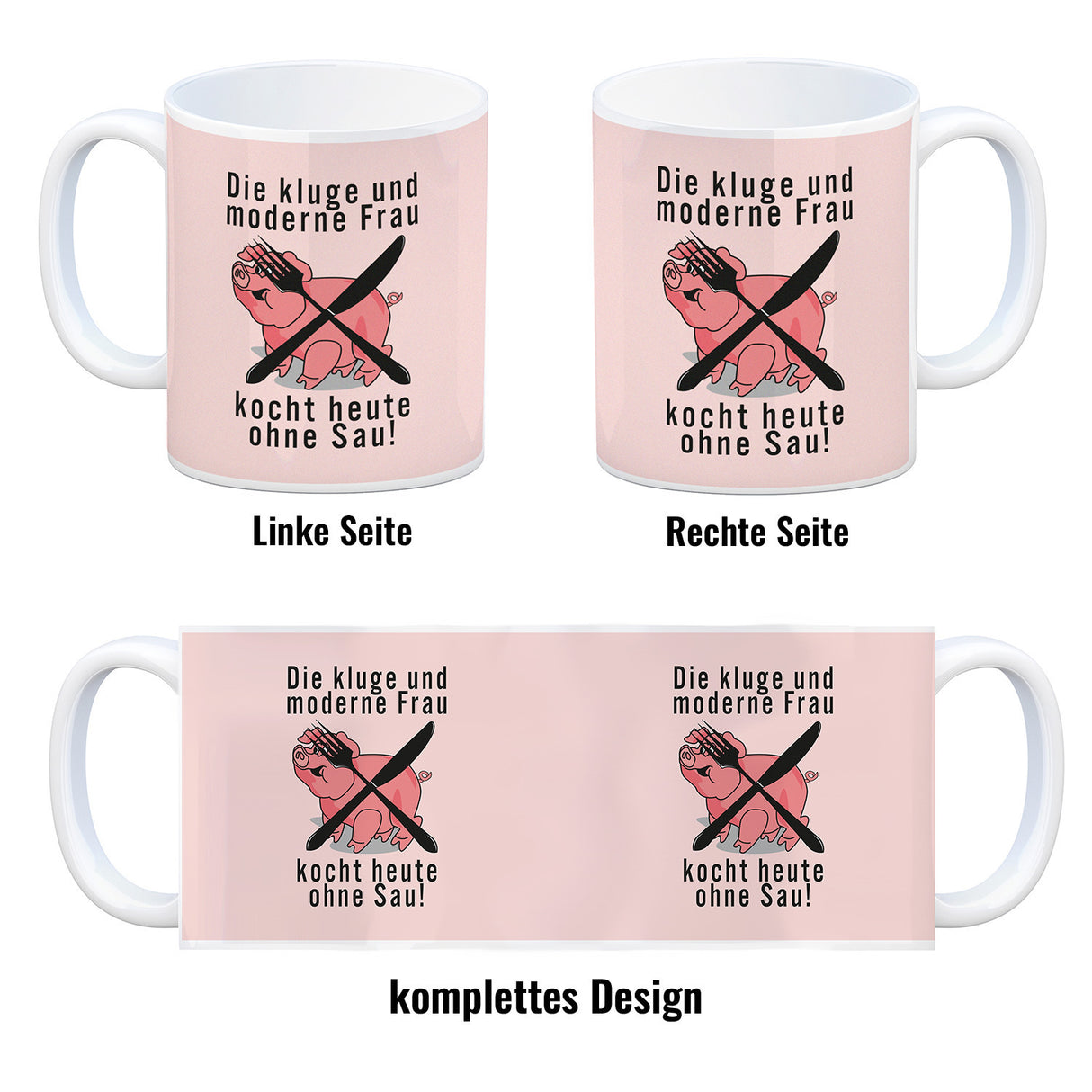 Vegetarier und Fleischesser Kaffeebecher mit Schweine Motiv in rosa