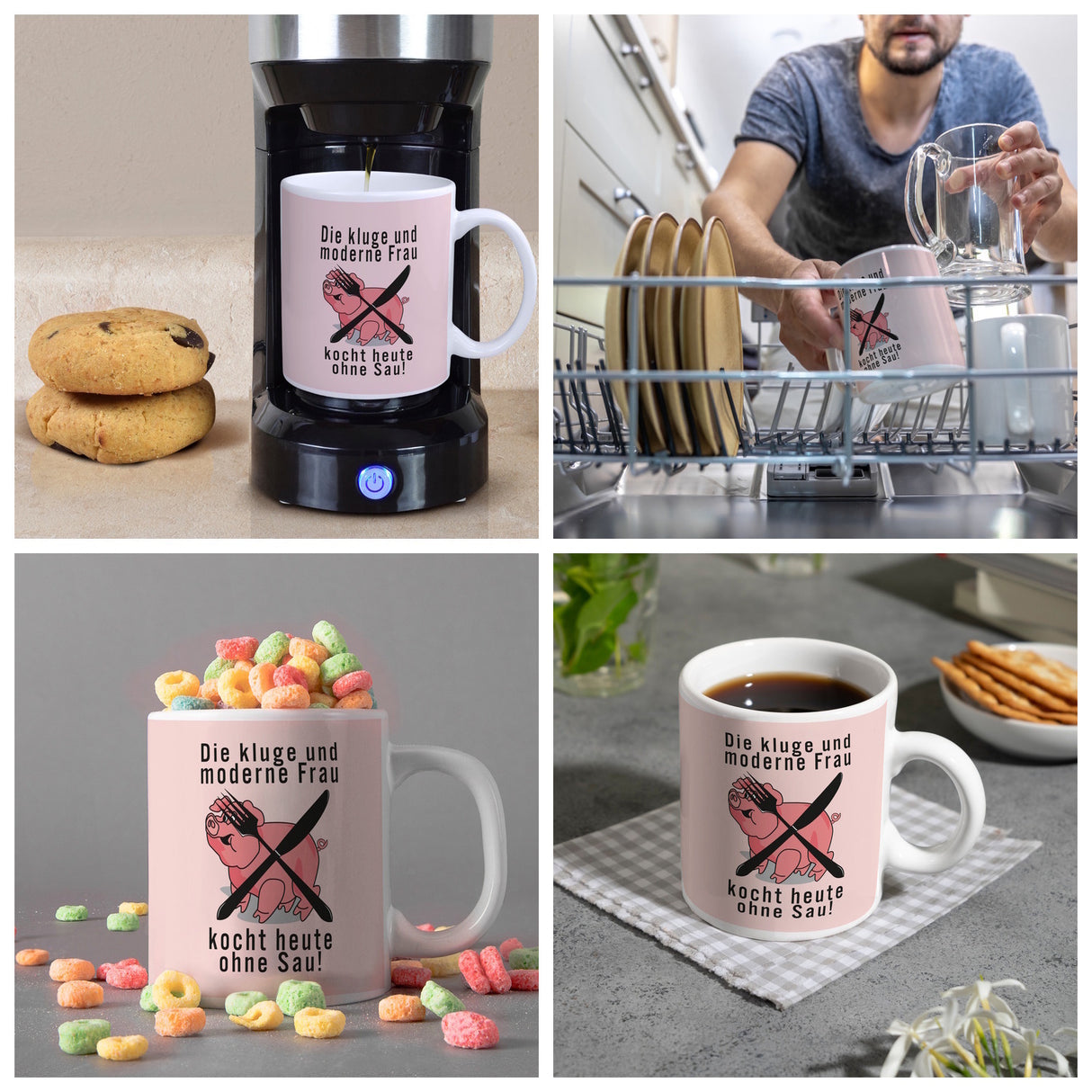 Vegetarier und Fleischesser Kaffeebecher mit Schweine Motiv in rosa