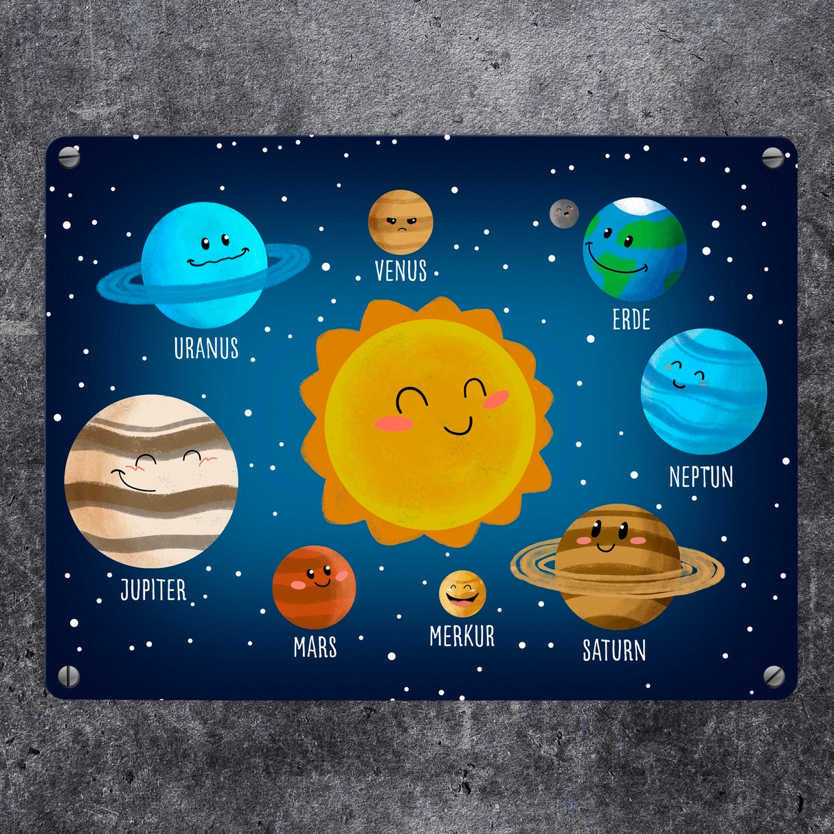 Sonnensystem Metallschild mit niedlichen Planeten