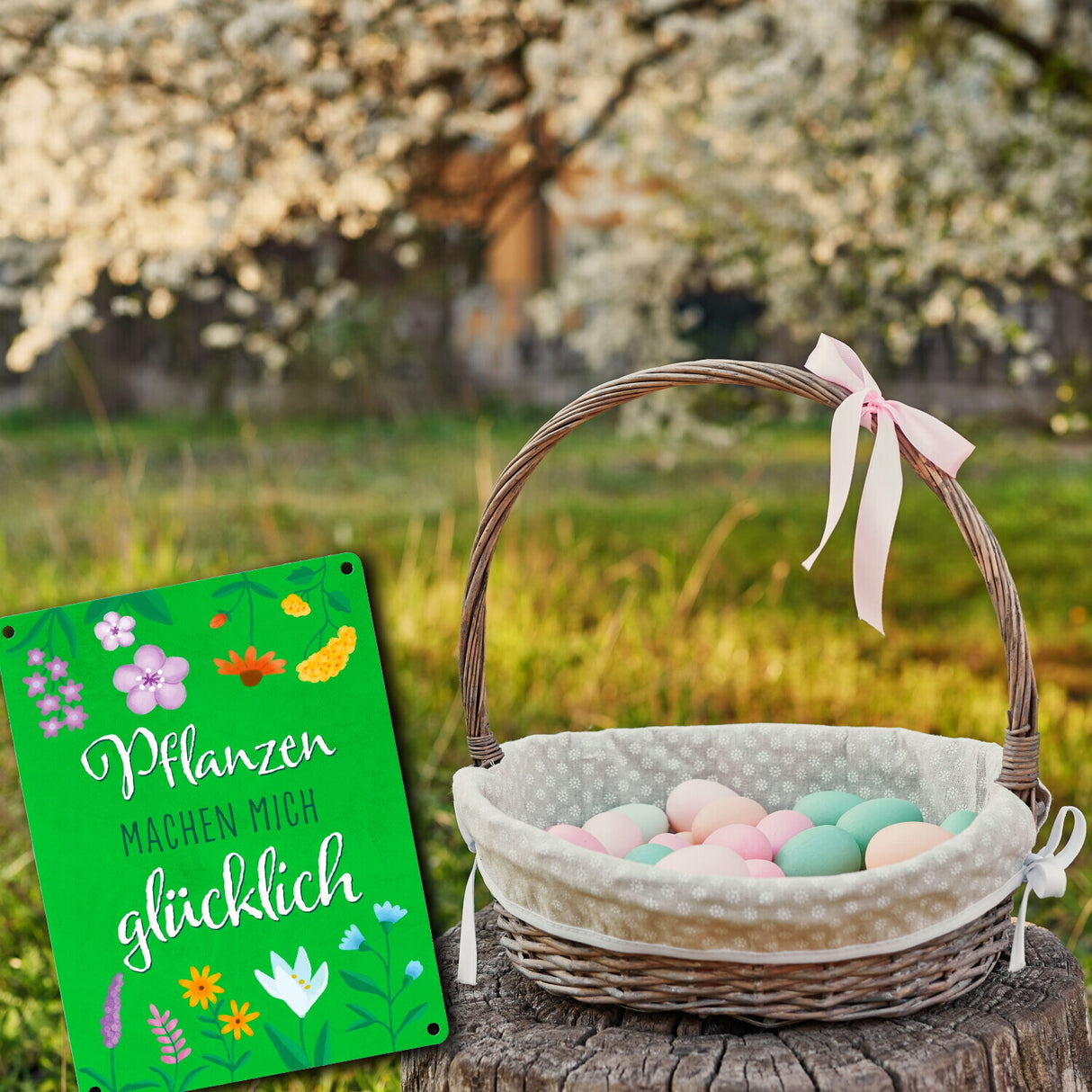 Pflanzen machen mich glücklich Metallschild für Gartenfreunde