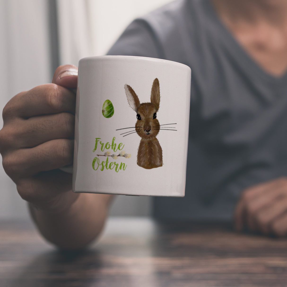 Frohe Ostern Kaffeebecher mit Osterhase und Osterei