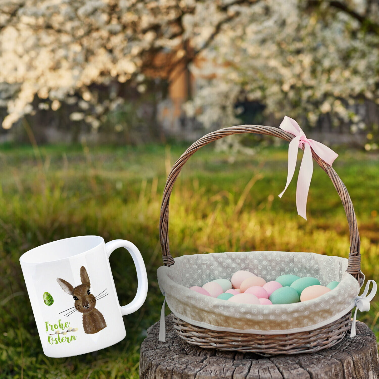 Frohe Ostern Kaffeebecher mit Osterhase und Osterei