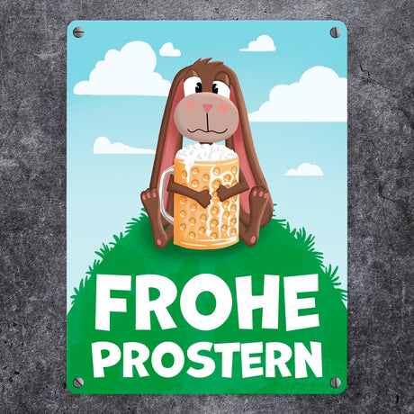 Frohe Prostern betrunkener Osterhase Metallschild für Ostern