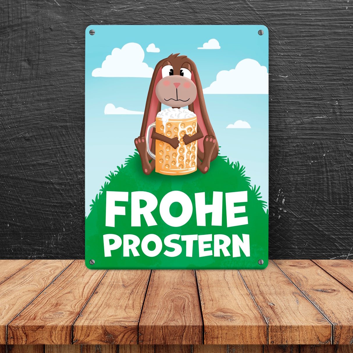 Frohe Prostern betrunkener Osterhase Metallschild für Ostern