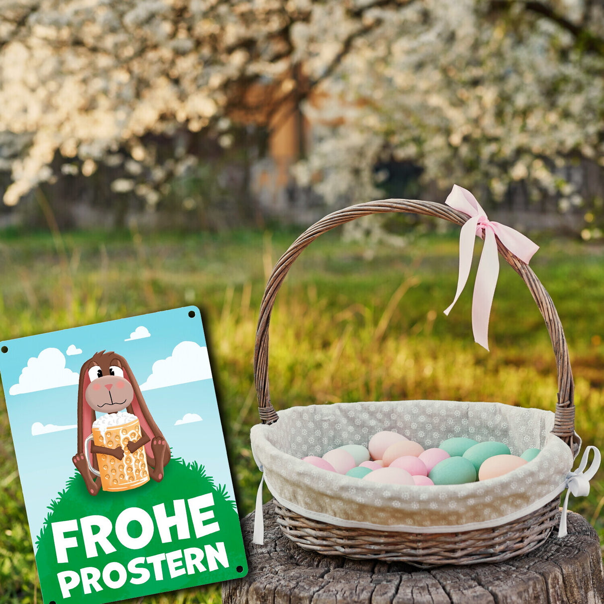 Frohe Prostern betrunkener Osterhase Metallschild für Ostern