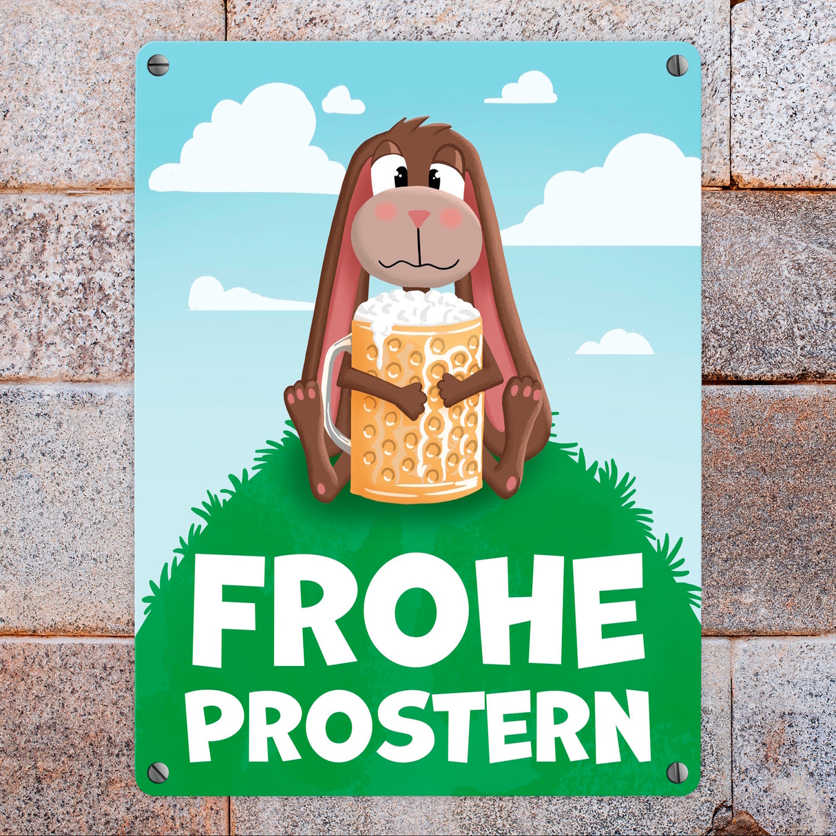 Frohe Prostern betrunkener Osterhase Metallschild für Ostern