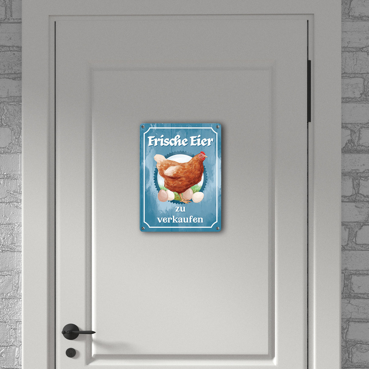 Frische Eier zu verkaufen Metallschild mit Huhn Motiv