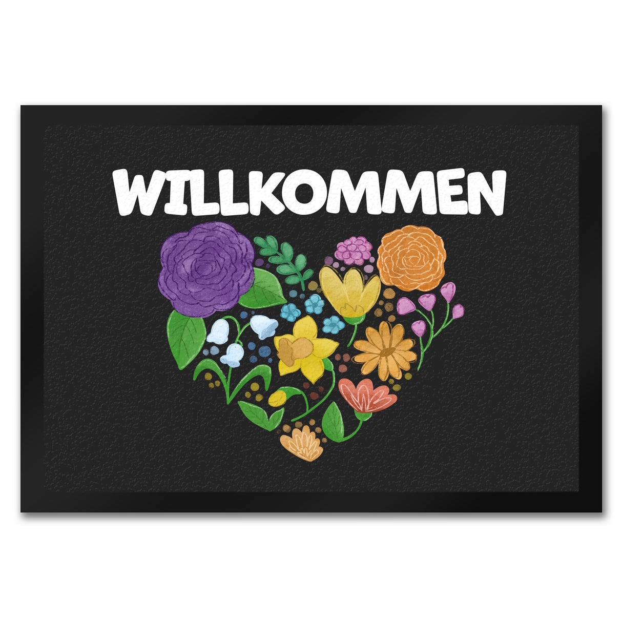 Willkommen Blumenherz Fußmatte
