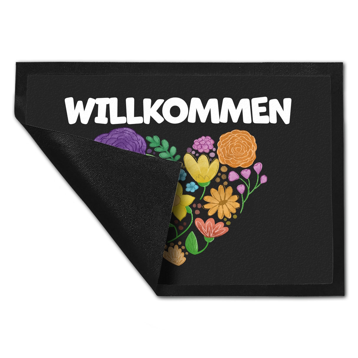 Willkommen Blumenherz Fußmatte