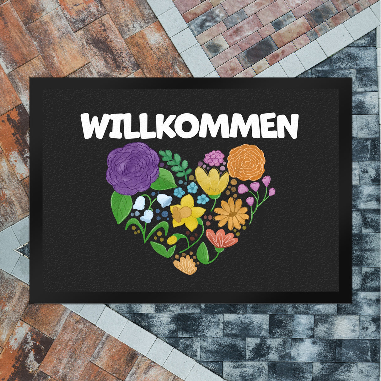 Willkommen Blumenherz Fußmatte