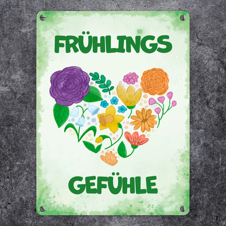 Frühlingsgefühle Metallschild mit Blumenherz