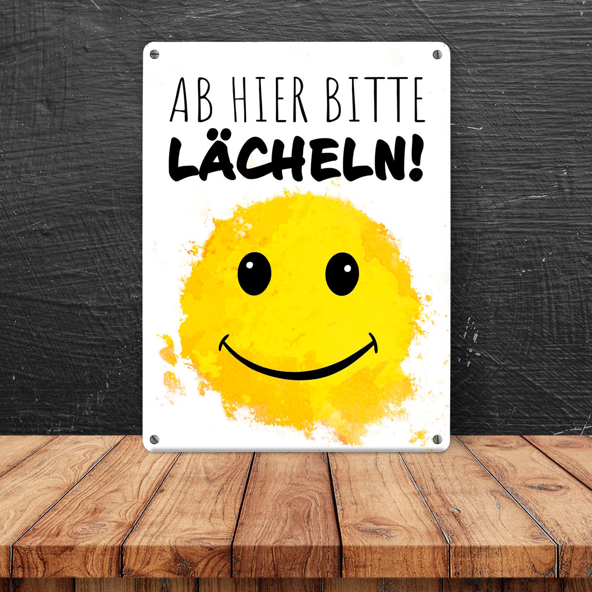 Grinsendes Emoticon Ab hier bitte lächeln Metallschild