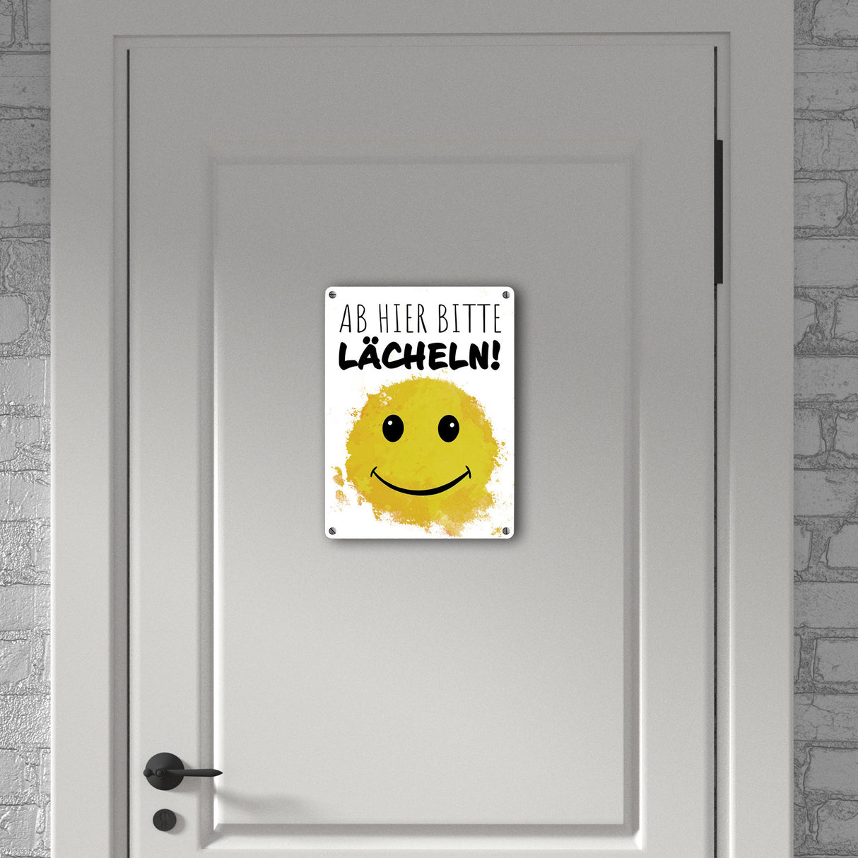 Grinsendes Emoticon Ab hier bitte lächeln Metallschild