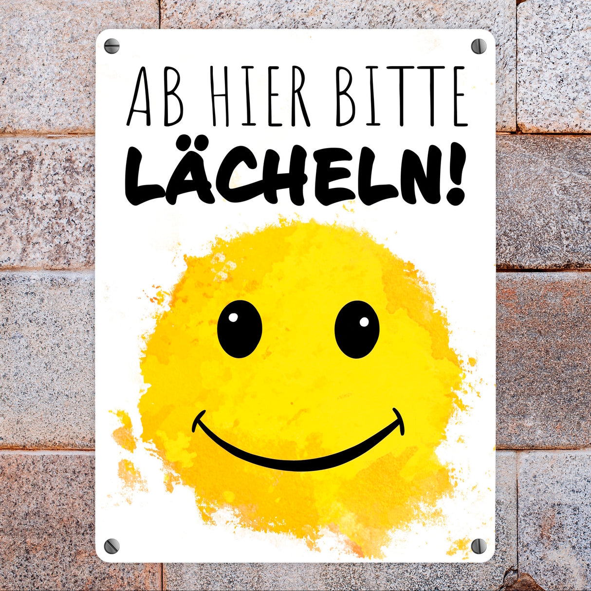 Grinsendes Emoticon Ab hier bitte lächeln Metallschild