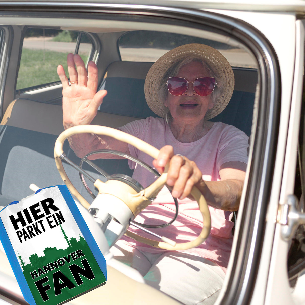 Hier parkt ein Hannover Fan Parkscheibe in Grün Weiß Schwarz