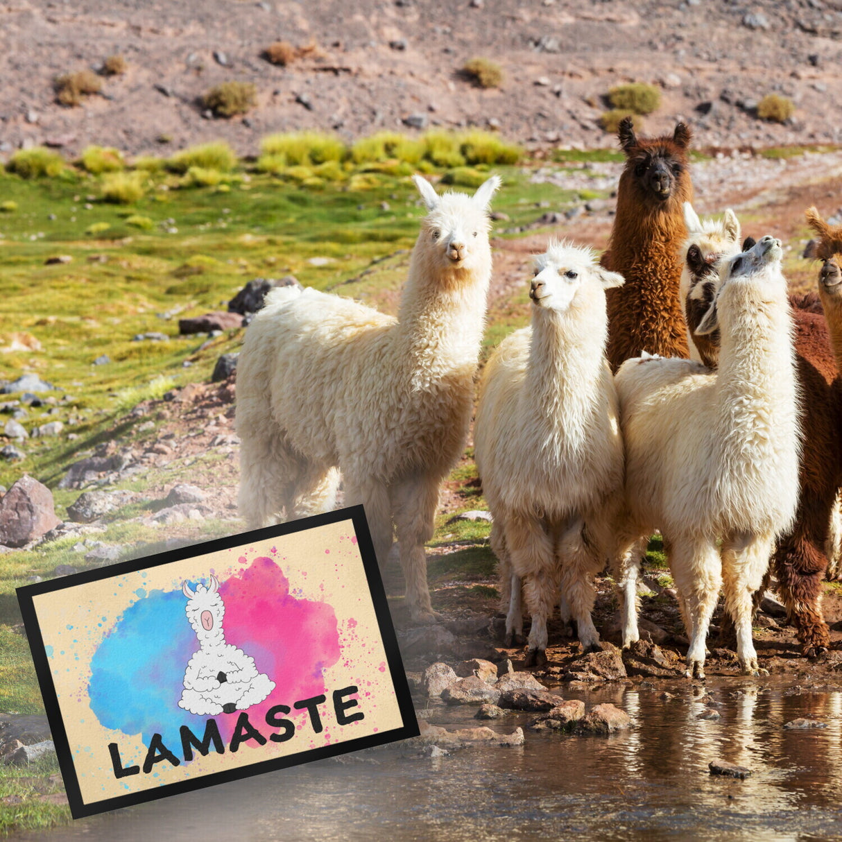 Lamaste Fußmatte mit Lama in Meditation