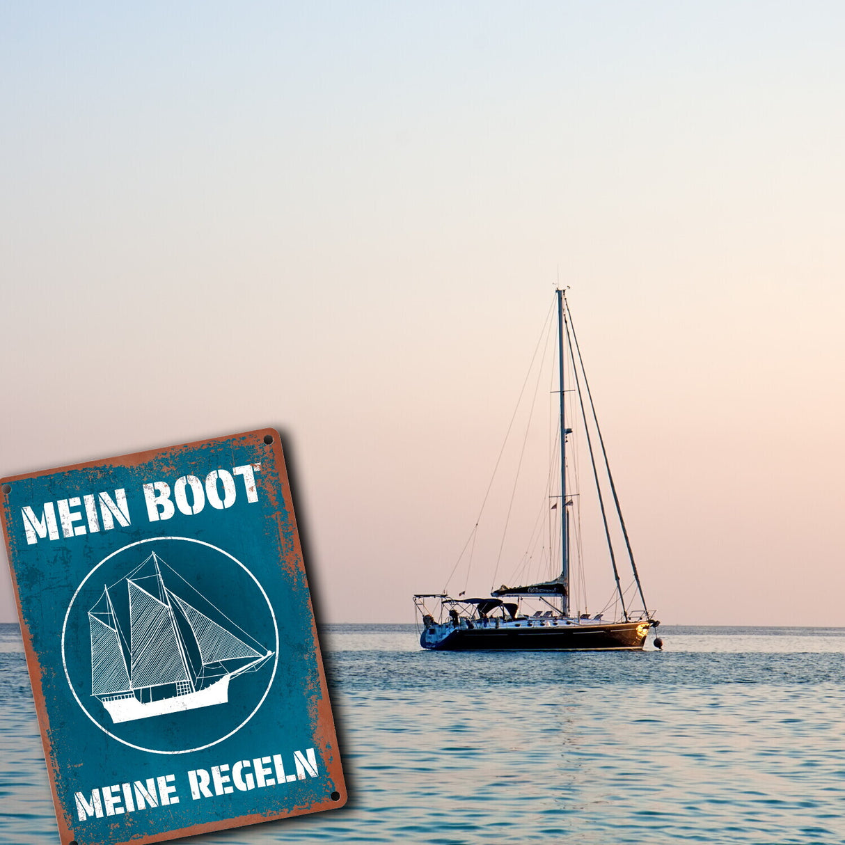 Mein Boot meine Regeln Metallschild mit Rostoptik