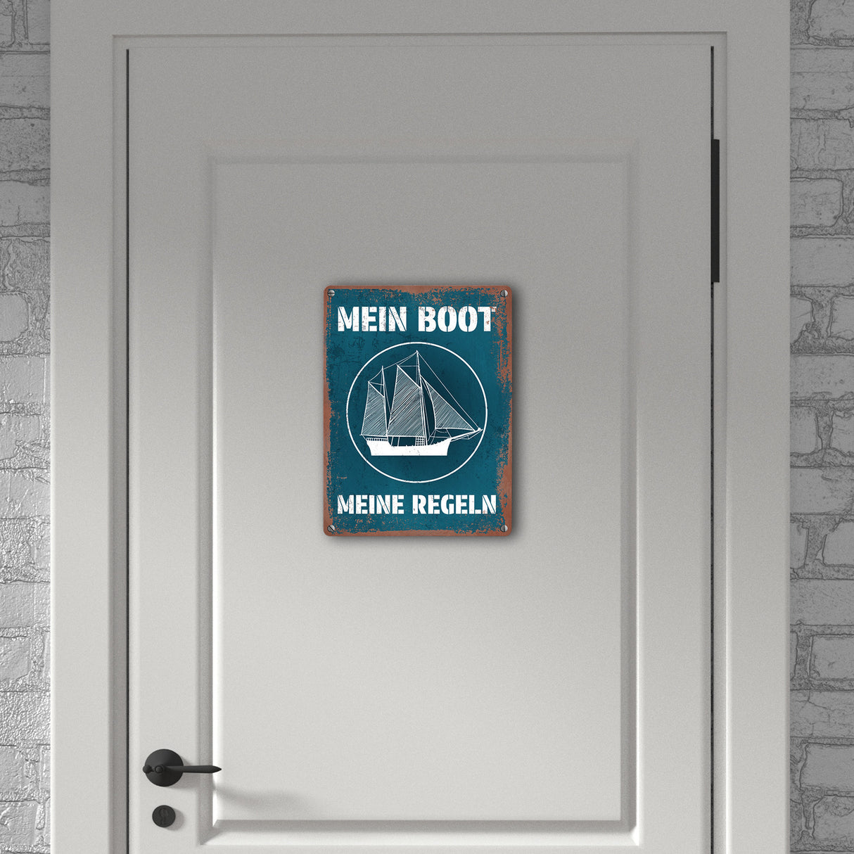 Mein Boot meine Regeln Metallschild mit Rostoptik