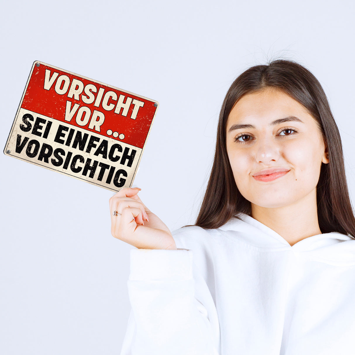 Vorsicht vor ... sei einfach vorsichtig Metallschild im Used Look