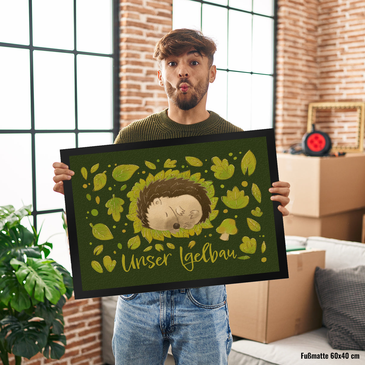 Unser Igelbau Fußmatte mit süßem Igel auf Laub