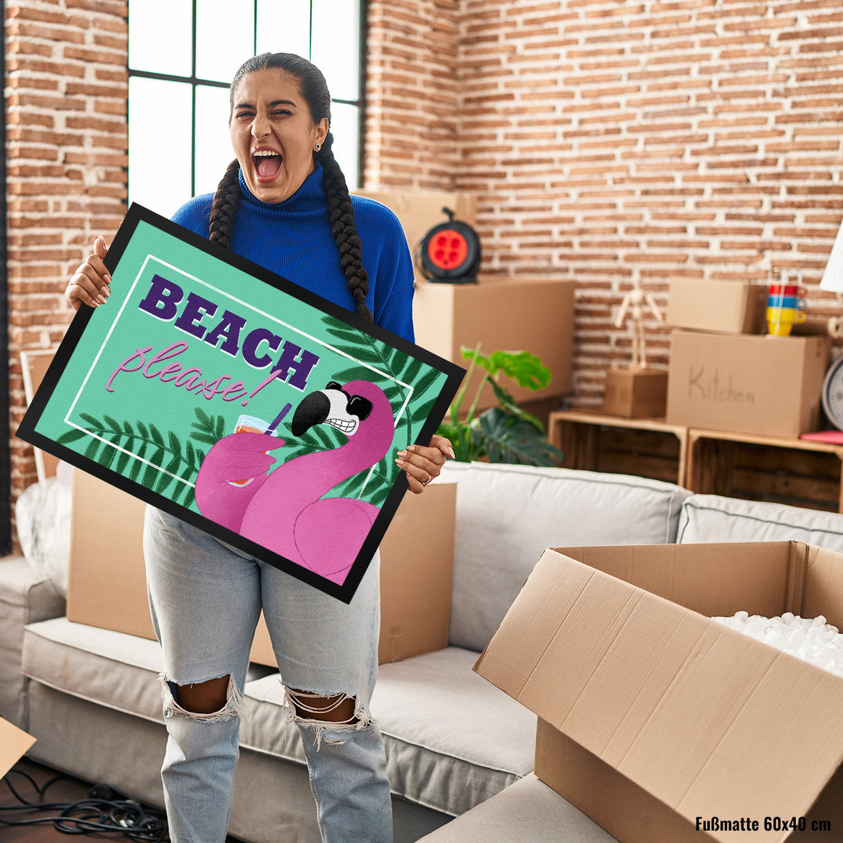 Beach please Fußmatte mit coolem Flamingo