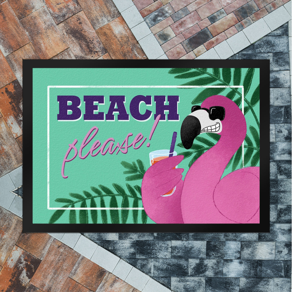 Beach please Fußmatte mit coolem Flamingo