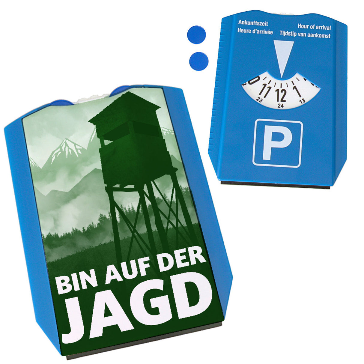 Bin auf der Jagd Parkscheibe für Jäger mit Jägerstand und 2 Einkaufswagenchips