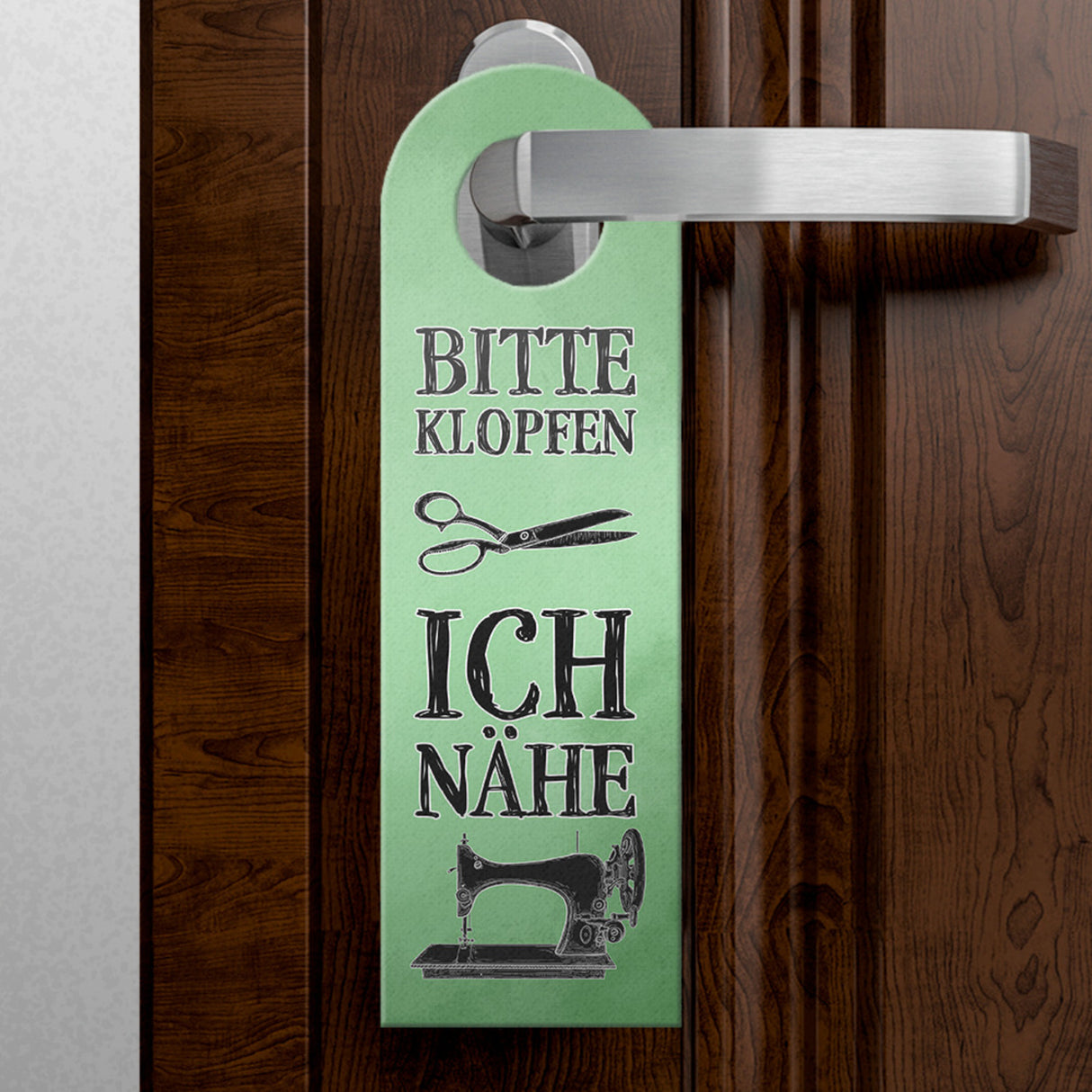 Bitte klopfen ich nähe Türhänger mit Nähmaschine