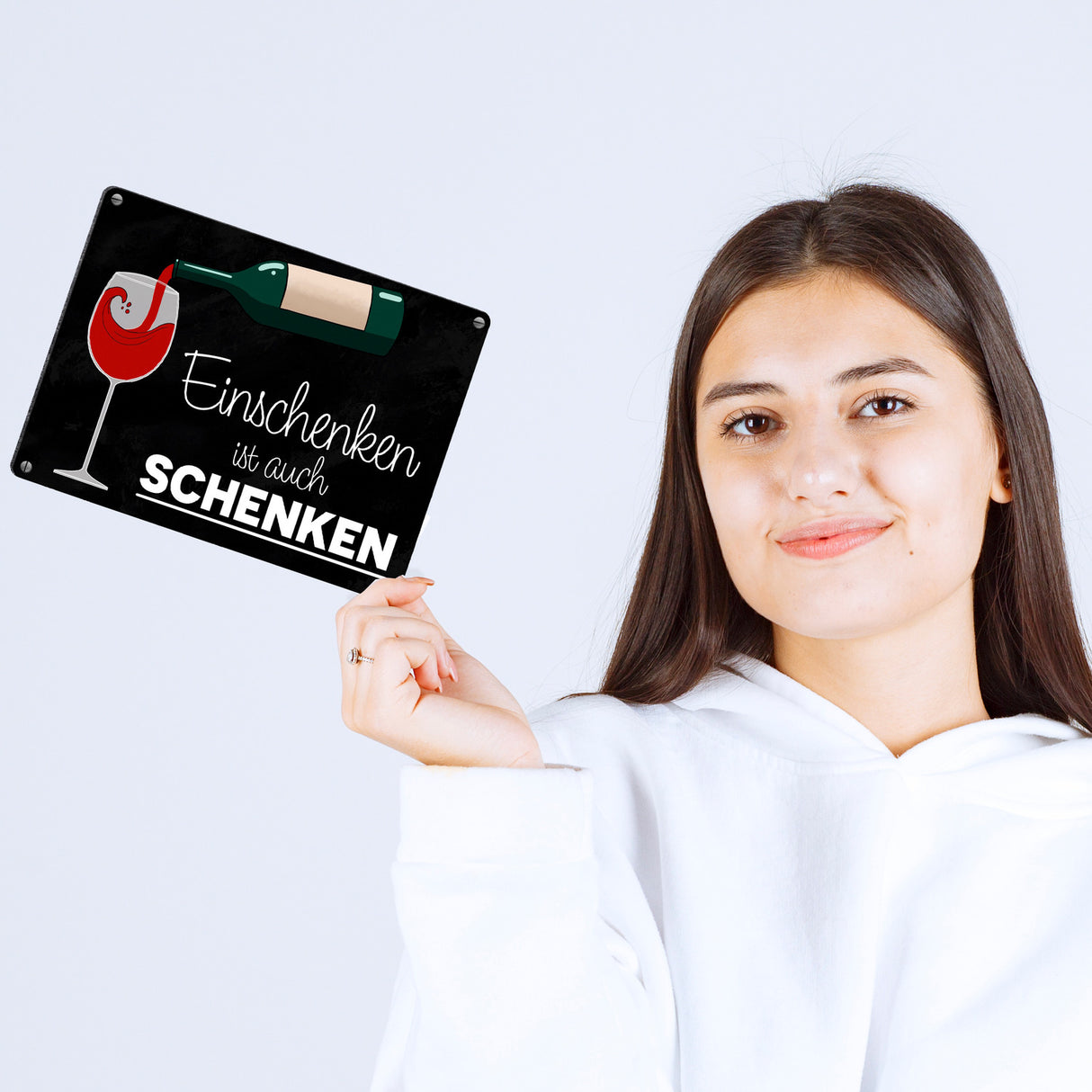 Einschenken ist auch Schenken Metallschild für Weintrinker