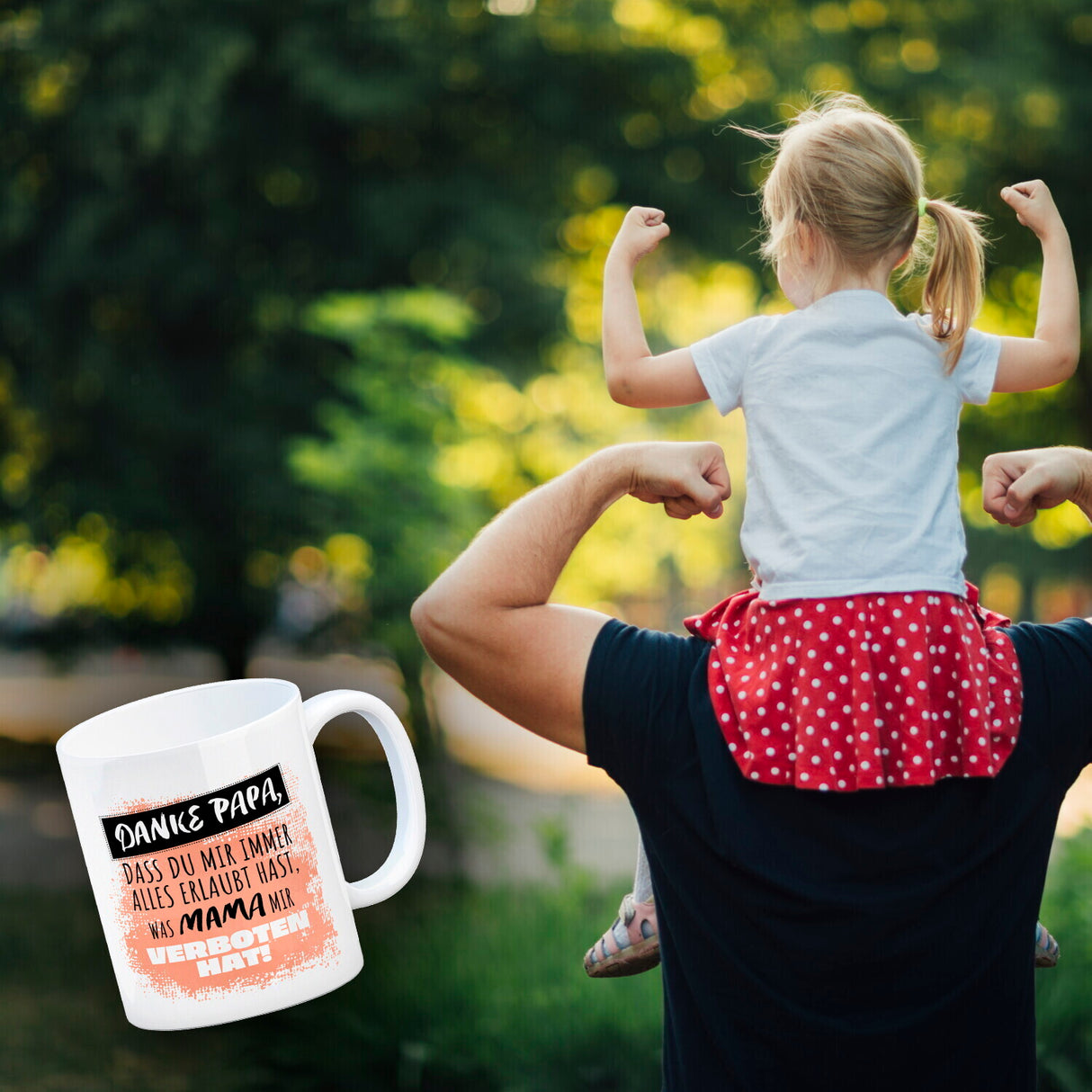 Danke Papa, ... Kaffeebecher in orange mit Spruch für den Vatertag