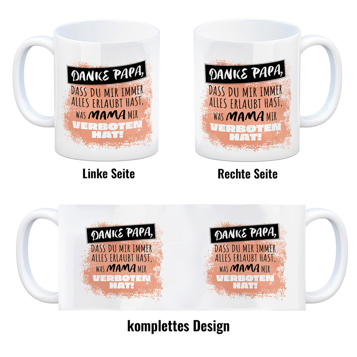 Danke Papa, ... Kaffeebecher in orange mit Spruch für den Vatertag