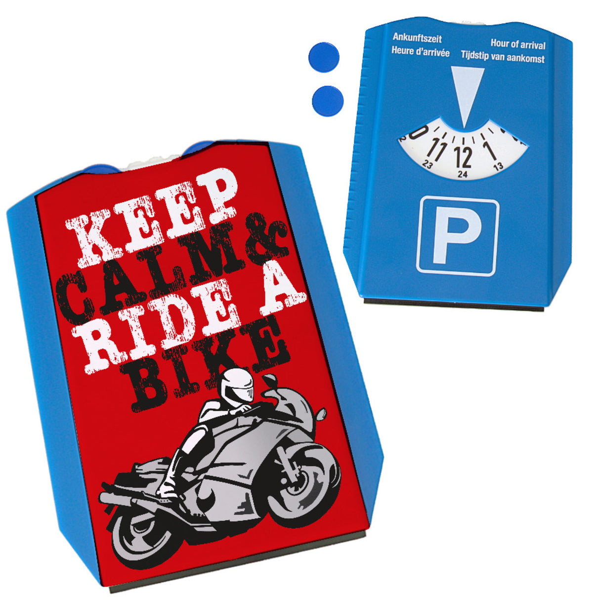 Keep calm & ride a bike Parkscheibe mit Motorrad Motiv in rot
