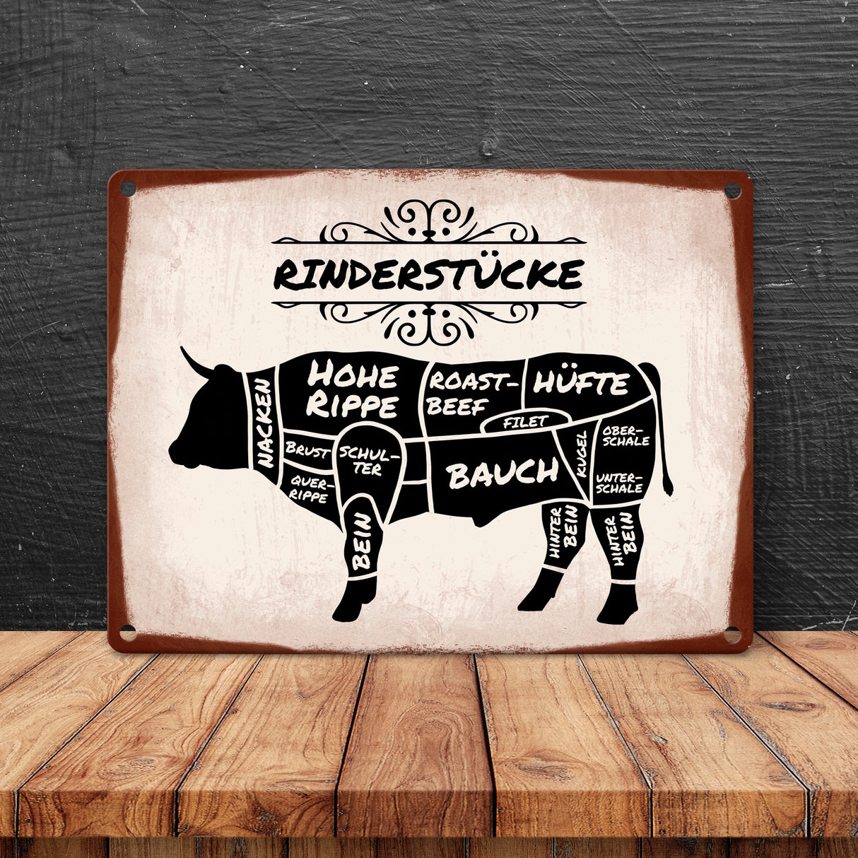 Rinderstücke BBQ Beef Fleischstücke Metallschild