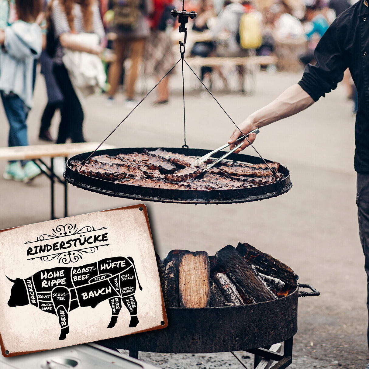 Rinderstücke BBQ Beef Fleischstücke Metallschild
