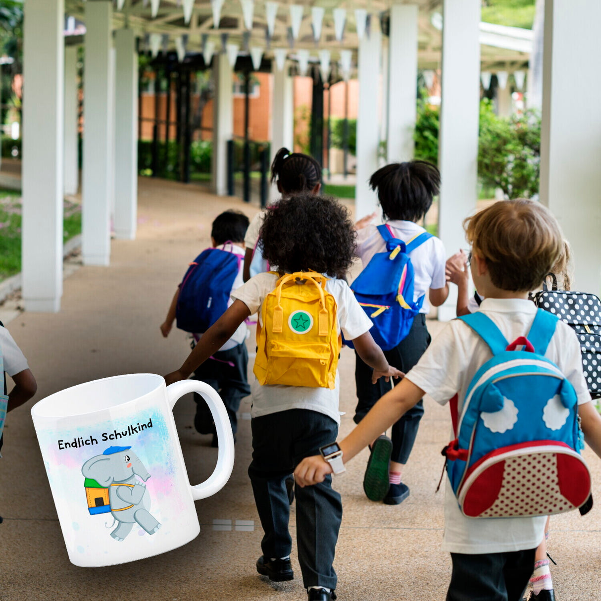 Endlich Schulkind Elefant Kaffeebecher für die Einschulung