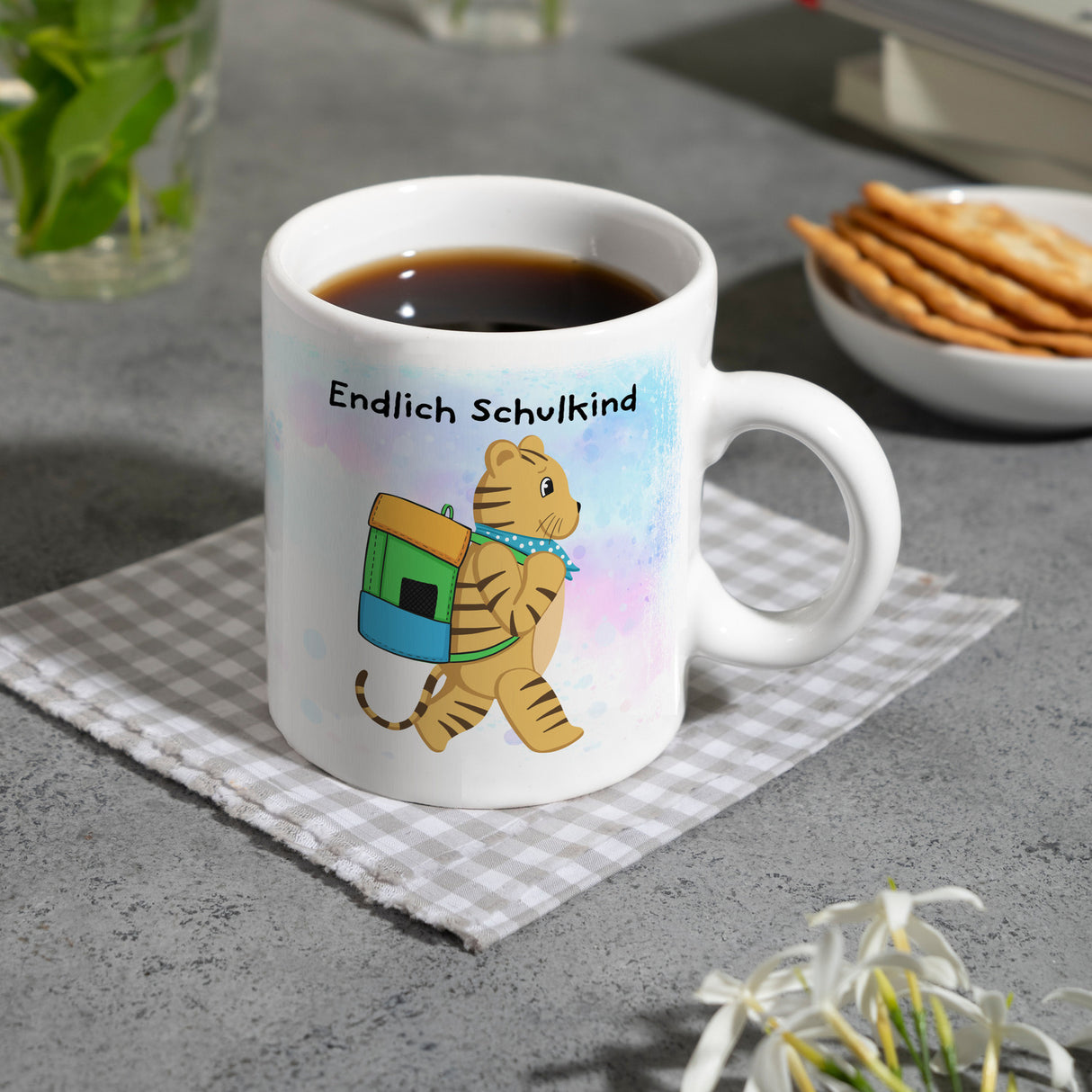 Endlich Schulkind Tiger Kaffeebecher für die Einschulung