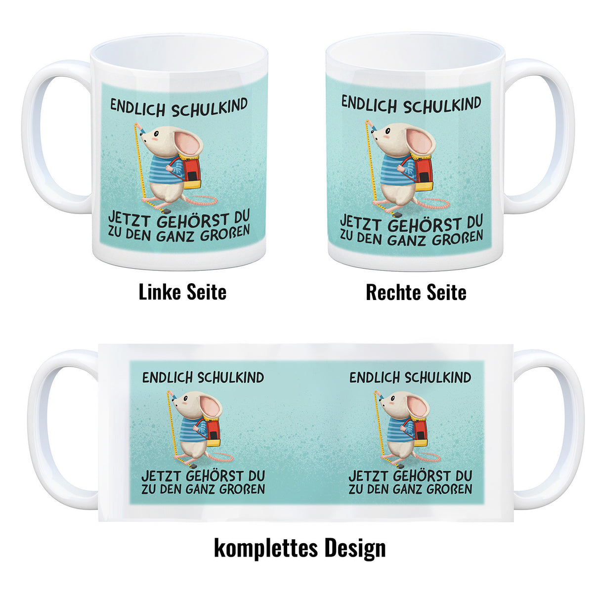 Endlich Schulkind Kaffeebecher mit niedlicher Maus und Spruch