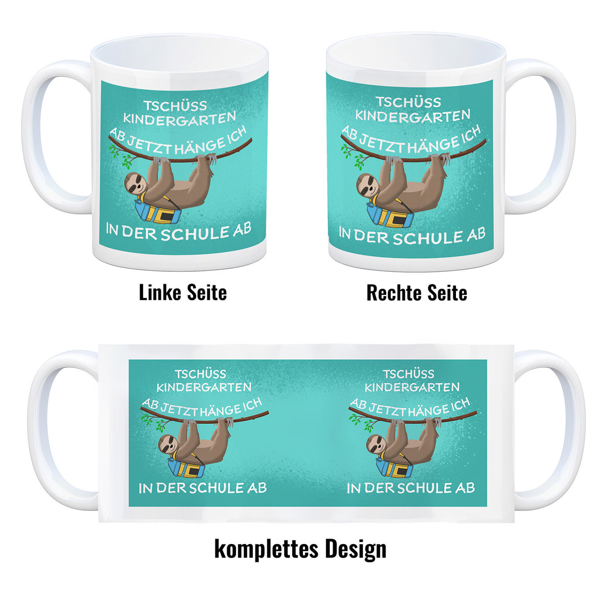 Tschüss Kindergarten... Faultier Kaffeebecher für die Einschulung