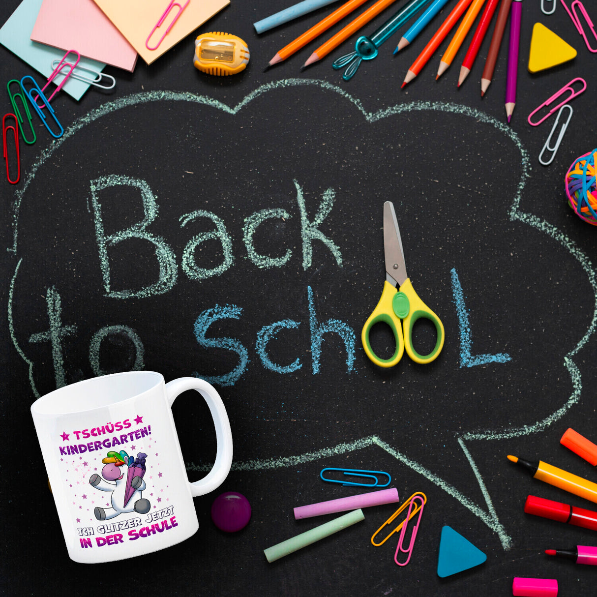 Tschüss Kindergarten Einhorn Kaffeebecher für die Einschulung