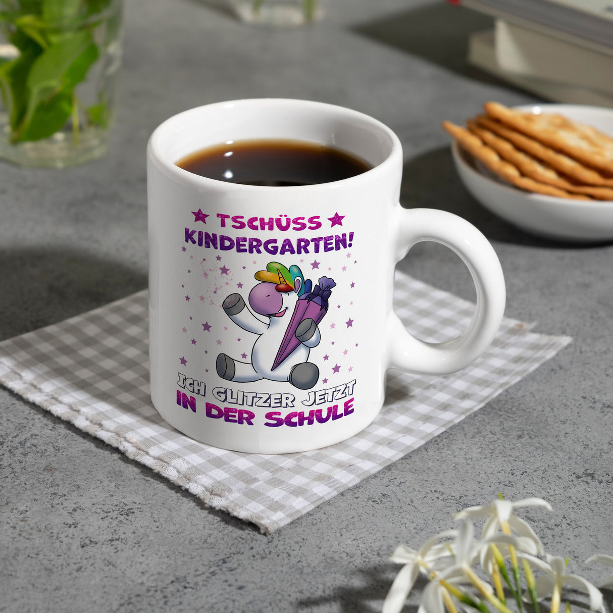 Tschüss Kindergarten Einhorn Kaffeebecher für die Einschulung