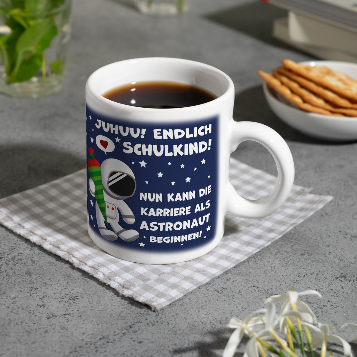 Juhuu endlich Schulkind Astronaut Kaffeebecher zur Einschulung