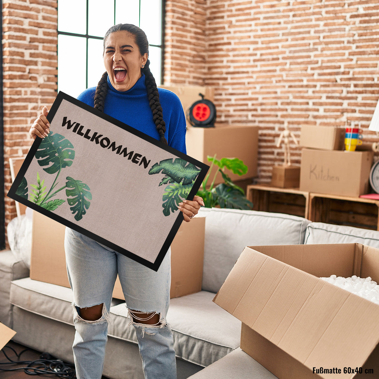Willkommen Fußmatte mit tropischen Pflanzen