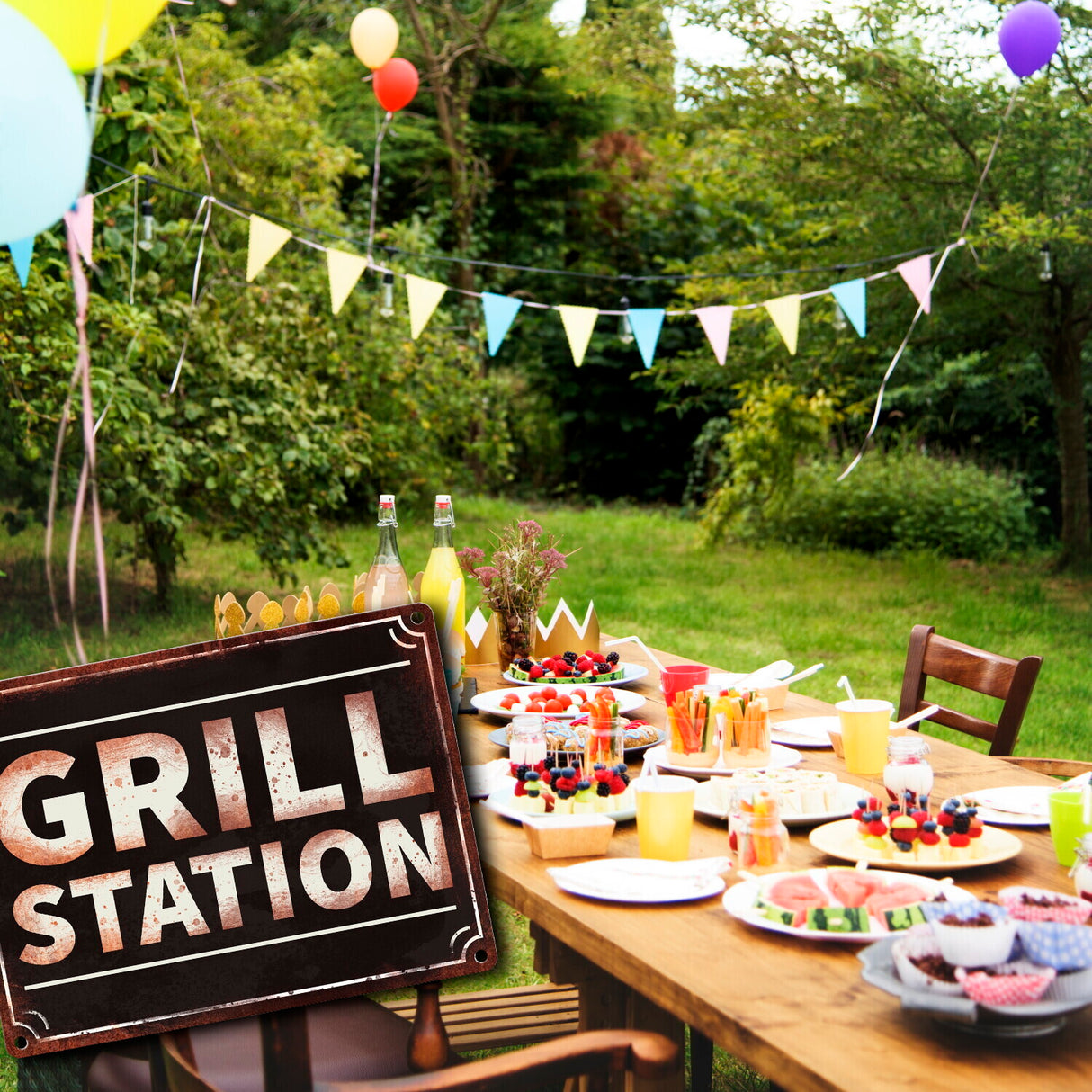 Grillstation Metallschild in Rostoptik