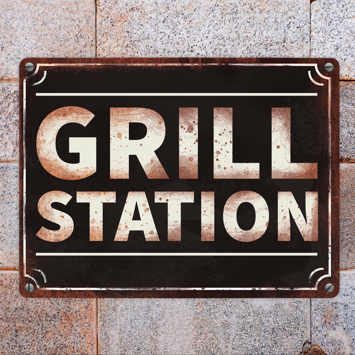 Grillstation Metallschild in Rostoptik